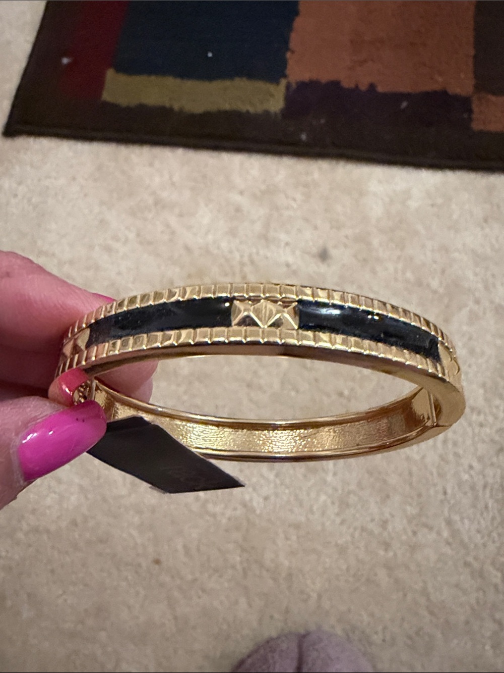 NWT Gold Bangle Bracelet with Black Enamel Inlay